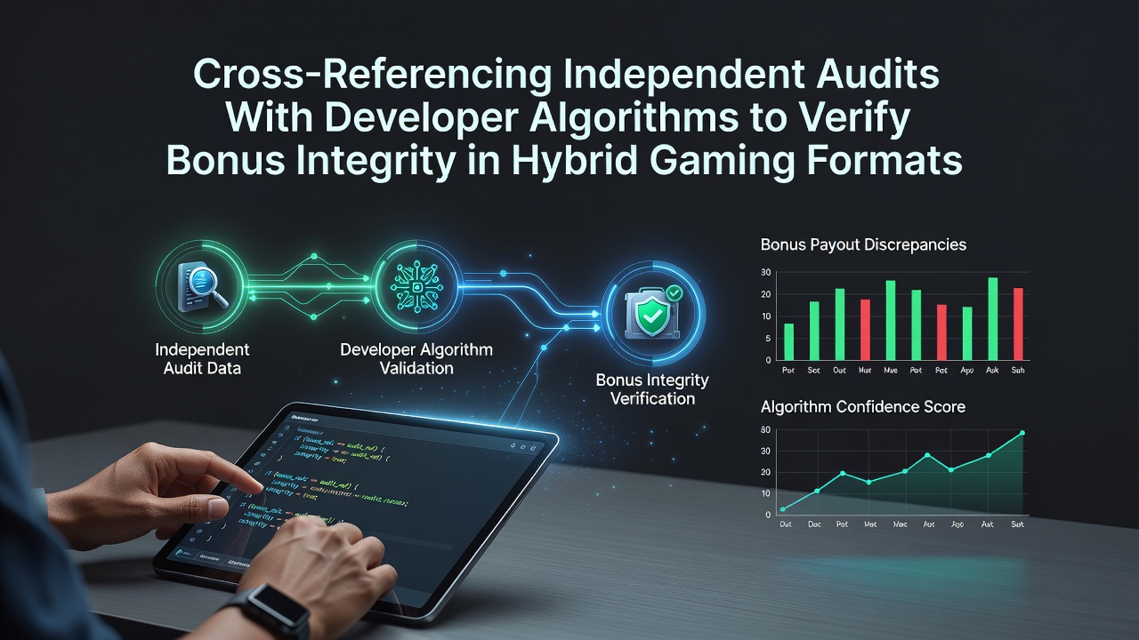 Cross-referencing process between independent audits and developer algorithms for bonus verification in hybrid casino games