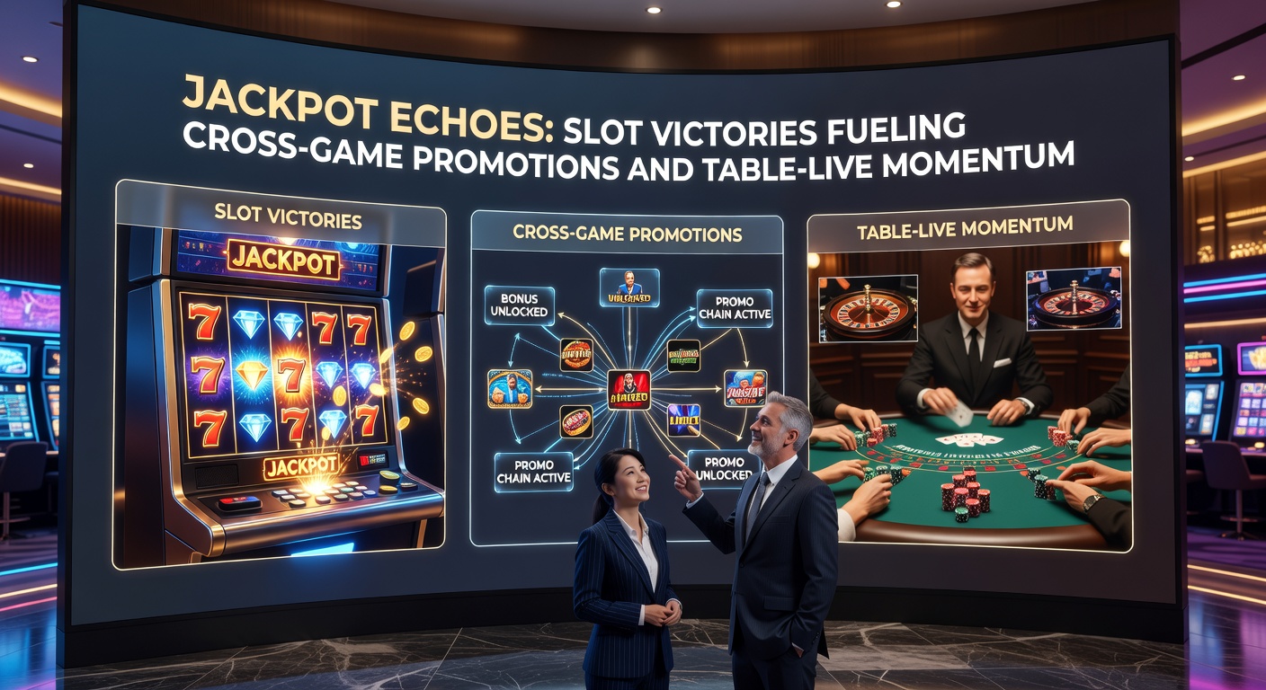 Vibrant slot machine jackpot display with cascading coins and promotional banners linking to table games and live dealer interfaces