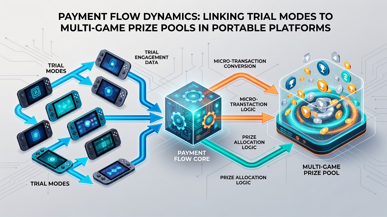 Mobile device screen showing seamless payment integration from trial mode to multi-game prize pool interface