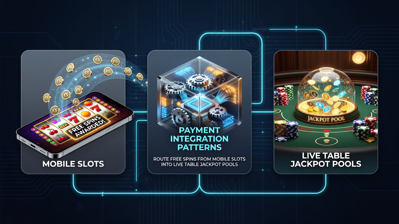 Flowchart showing secure API connections between slot bonuses and live table jackpot accumulation