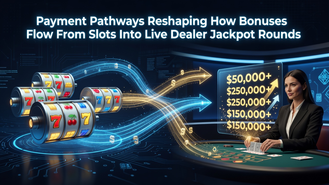 Digital payment interfaces showing real-time bonus transfers between slot machines and live dealer tables