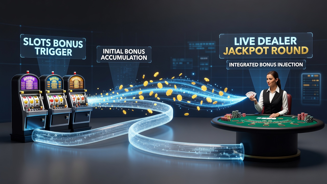 Live dealer studio connected to payment processing dashboards illustrating jackpot round entries