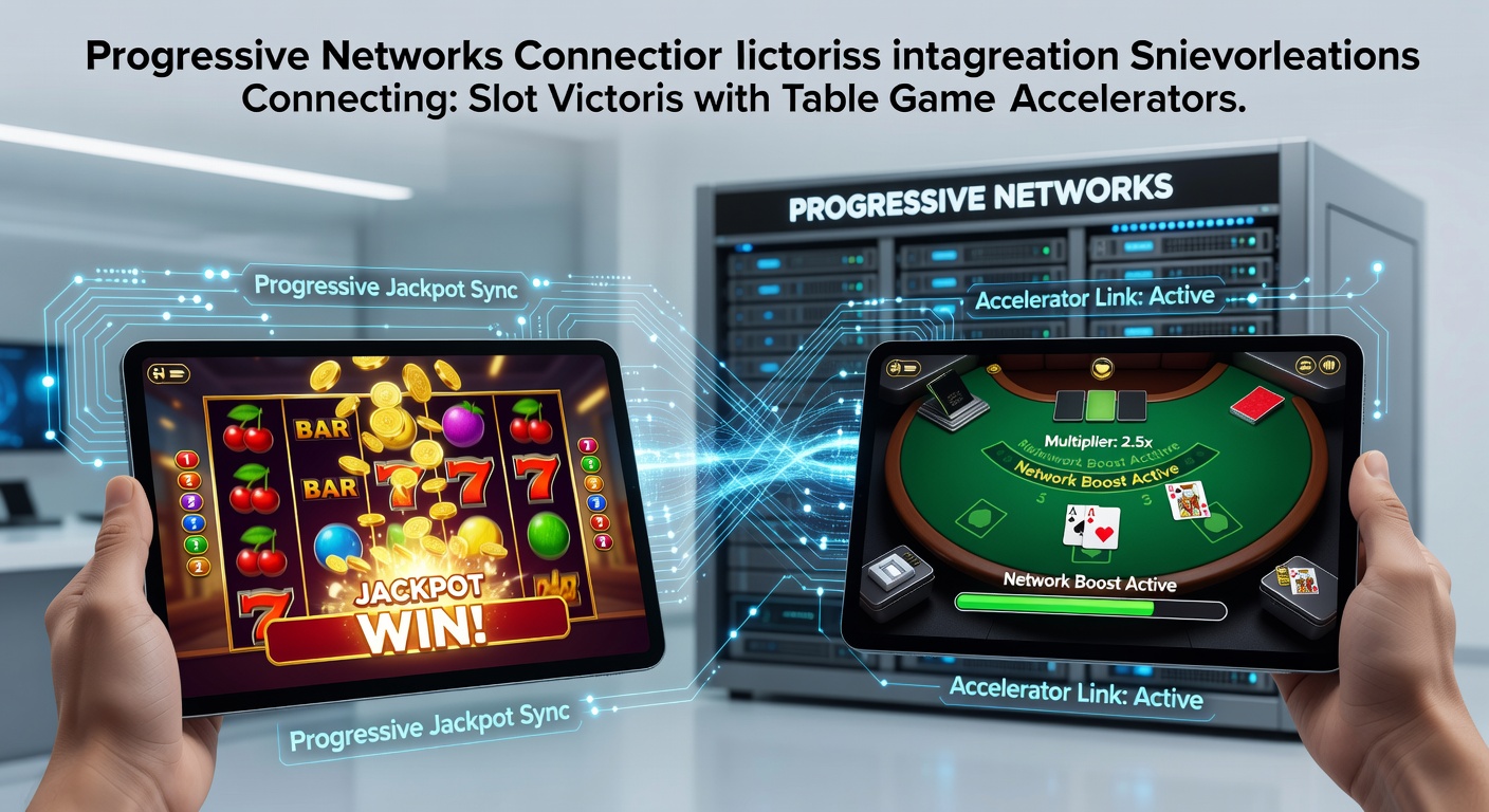 Illustration of progressive networks linking slot machines adn table games on mobile devices