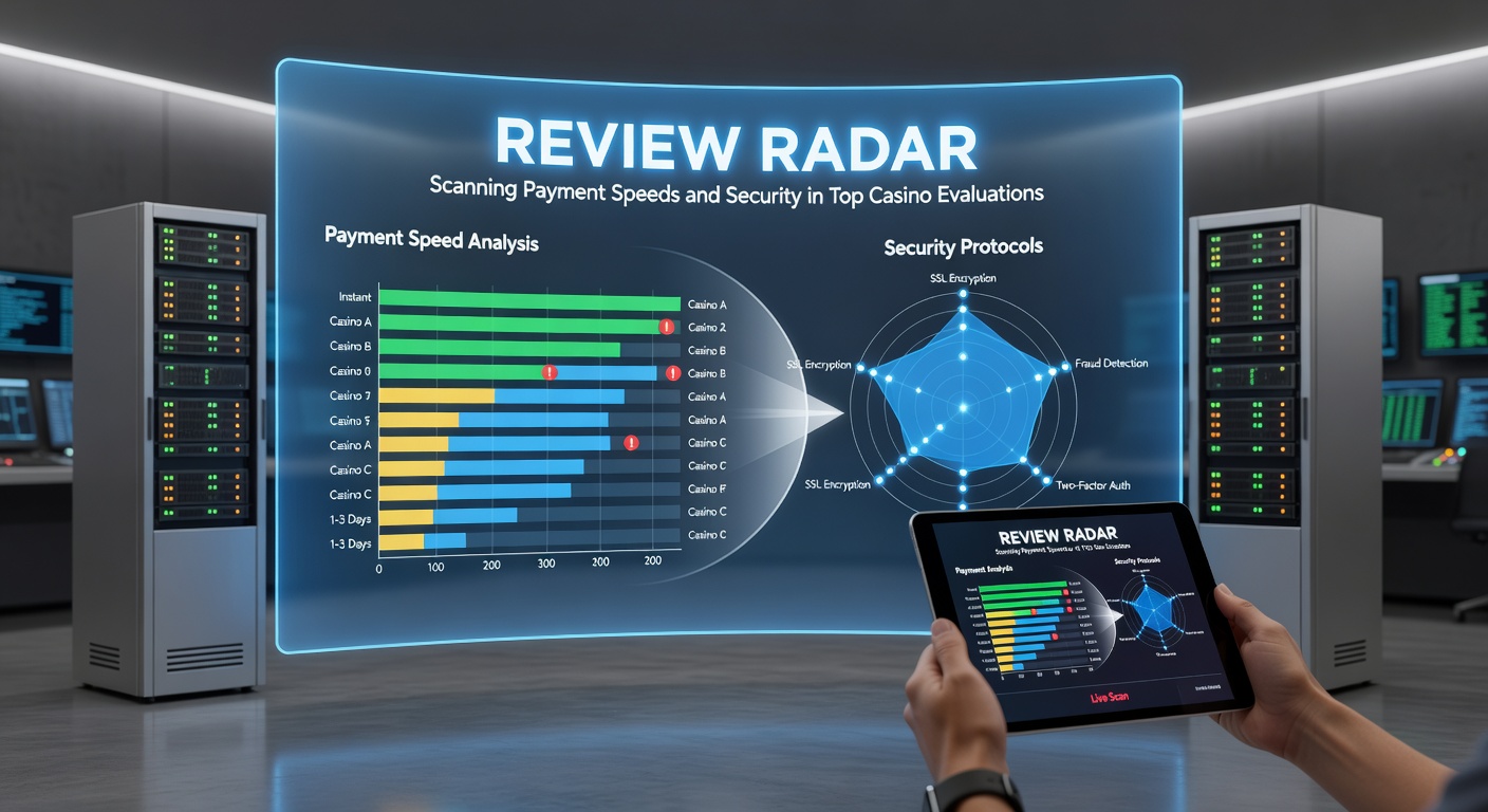Digital radar scanning secure payment gateways in a casino interface, highlighting speed metrics and lock icons for security