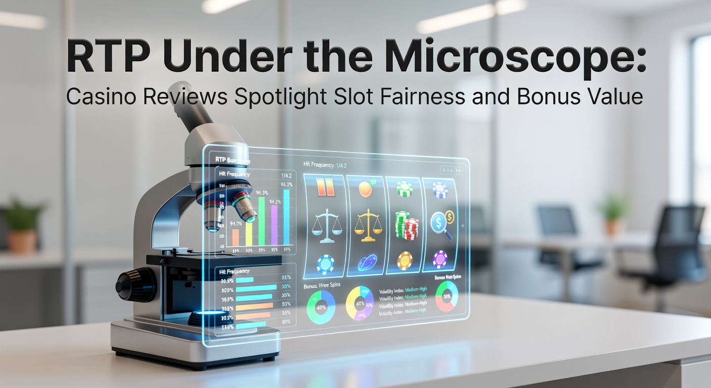 Colorful slot machine reels spinning with RTP percentage overlays highlighting fairness metrics in a casino review context