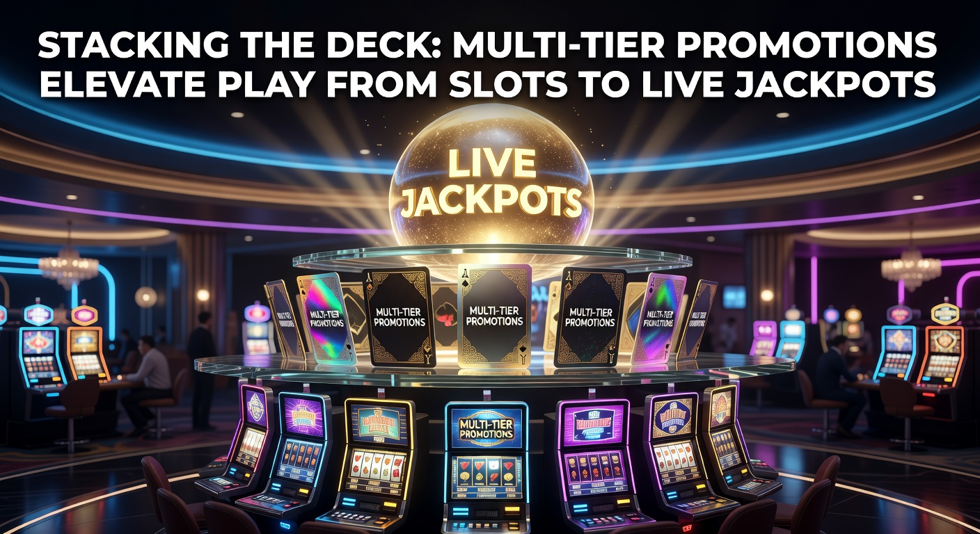 Vibrant casino floor showing stacked slot machines transitioning to lively live dealer tables with jackpot displays glowing in the background