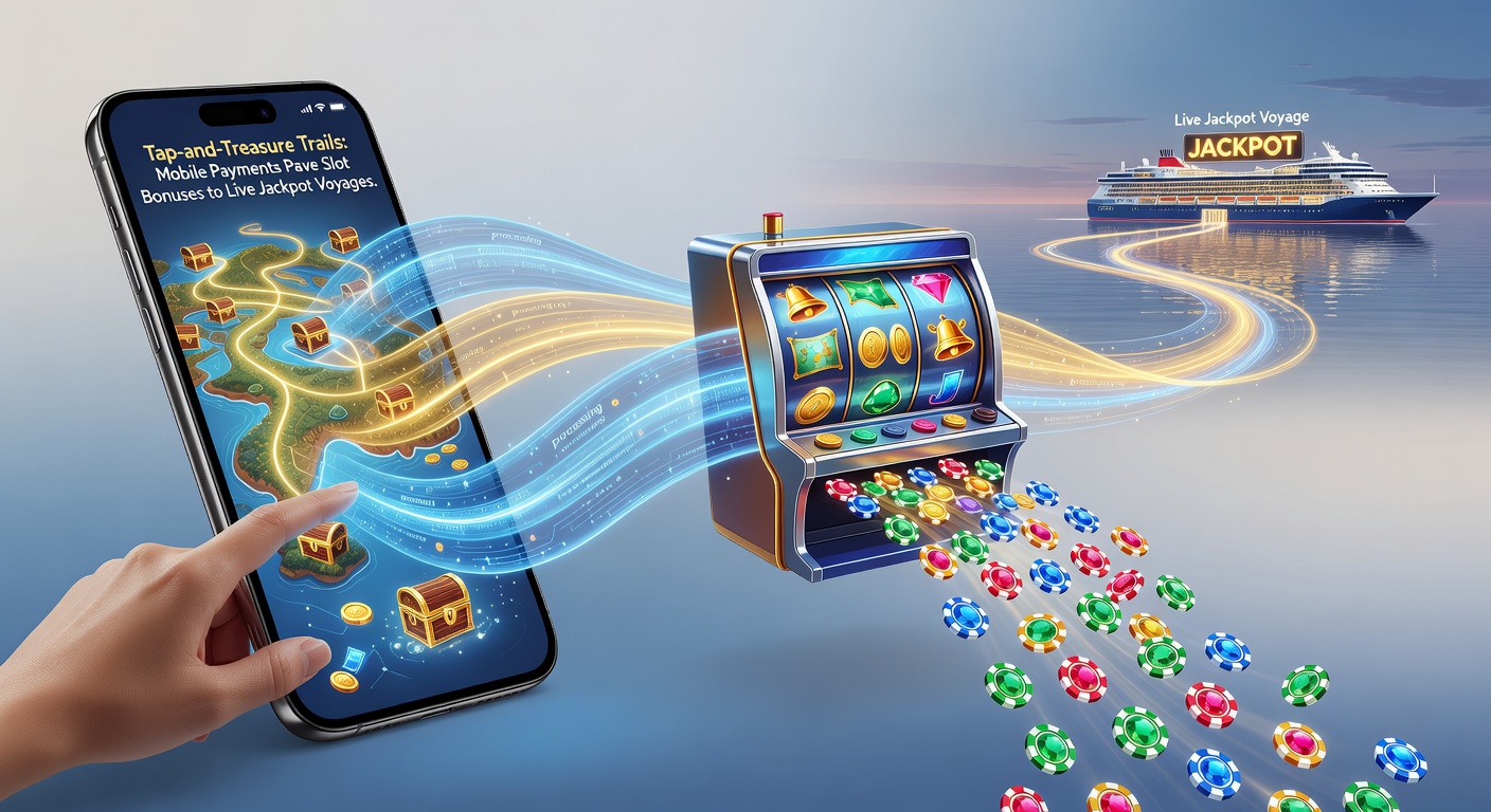 Smartphone screen displaying a mobile payment confirmation leading to a vibrant slot machine bonus round with jackpot symbols cascading