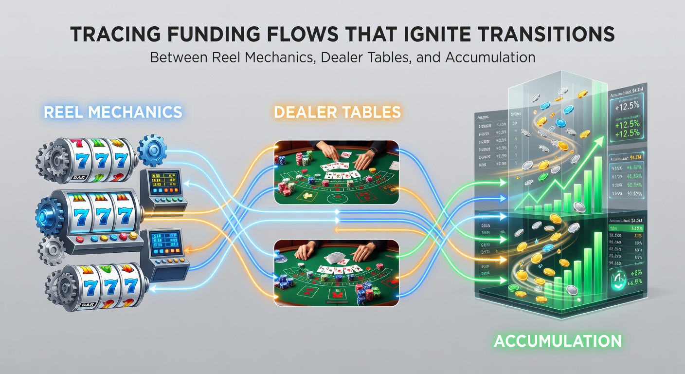 Flow diagram of funding pathways connecting mobile slots, live dealer tables, and progressive jackpot pools